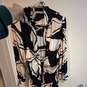 Zara Floral Printed Midi Button-Up Dress